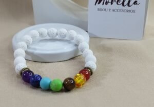 Pulseras 8 mm 7 chakras blancas