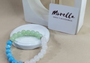Pulsera 8 mm en cuarzo verde ,blanco y azul